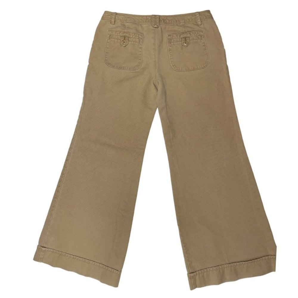 OLD‎ NAVY Wide Leg Twill Trousers Women's 10 Regular Tan Low-Rise Button Pockets - Picture 2 of 16